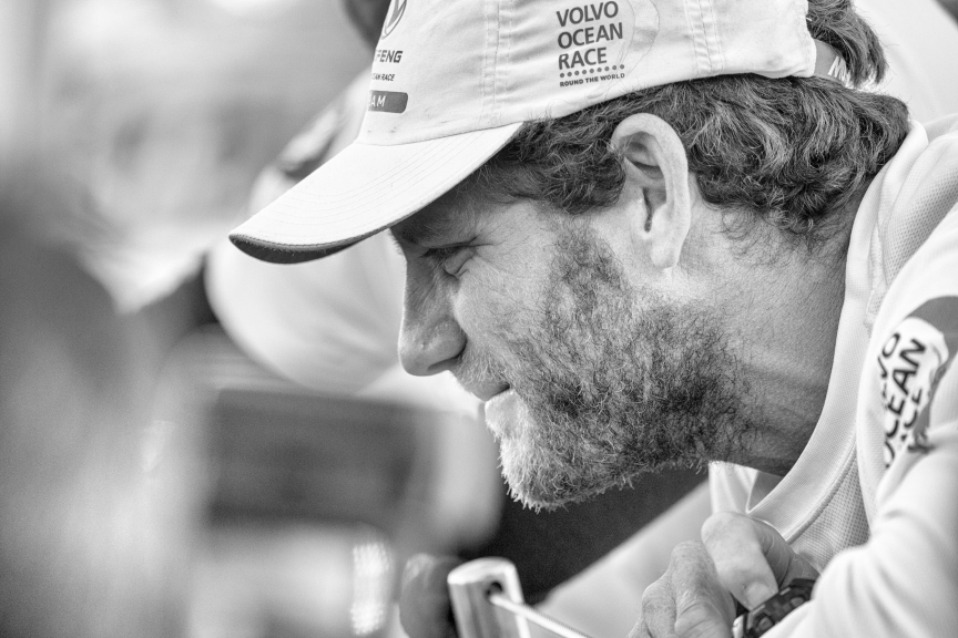 November 5, 2014. Dongfeng Race Team Skipper, Charles Caudrelier, talks to the media after their arrival to Cape Town in second place for Leg 1.