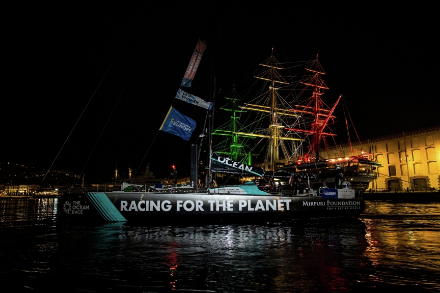 The finish of Leg 3 of The Ocean Race Europe from Alicante, Spain into Genova, Italy.