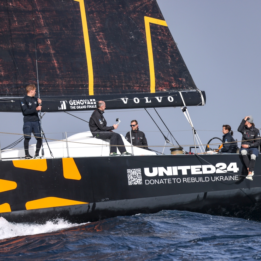 The Ocean Race 2022-23. 22 January 2023. Ambersail 2, arrives to Cabo Verde with Saulius Pajarskas at the helm. Arrival time 10:49:04. Elapsed 6d 21h 49mins 04secs