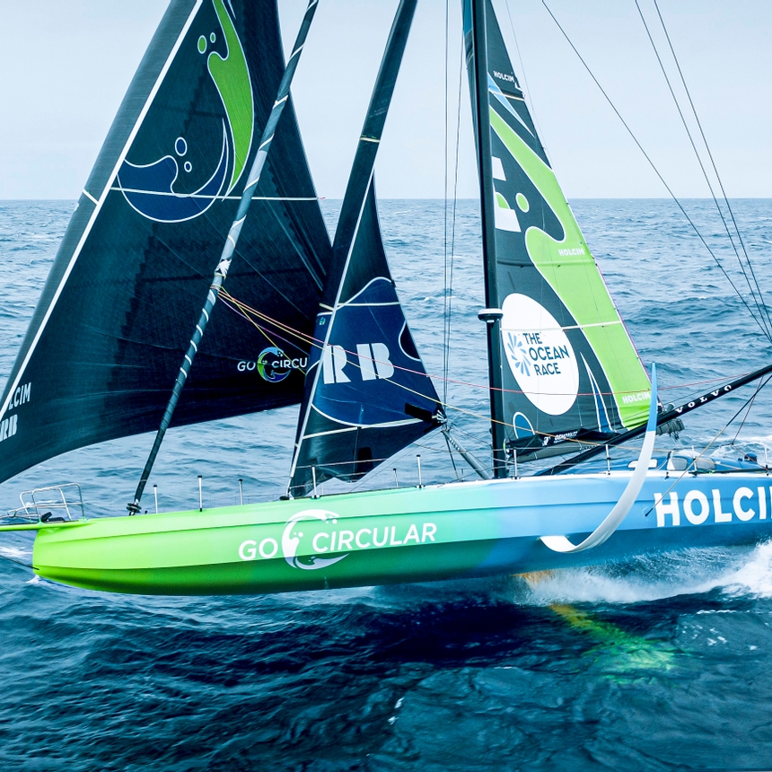 The Ocean Race 2022-23 - 12 March 2023, Leg 3, Day 14 onboard Team Holcim - PRB. Drone view.