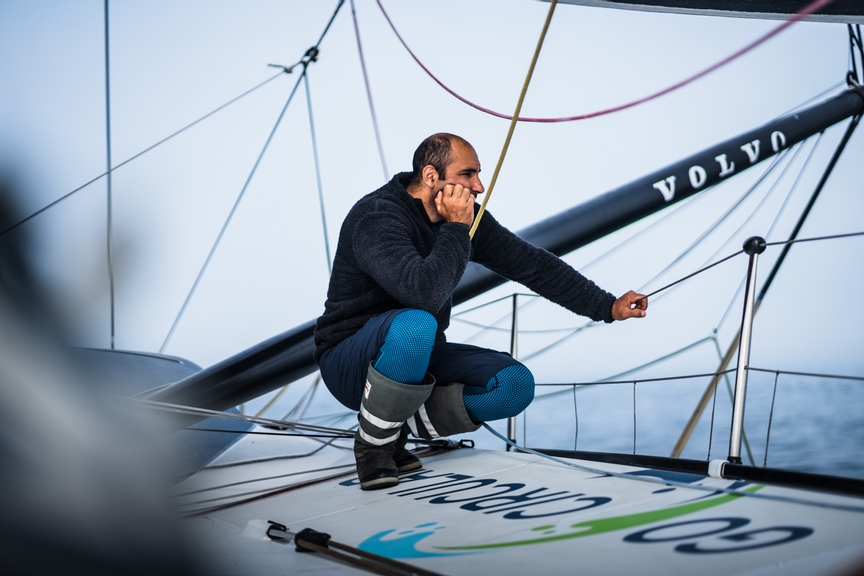 The Ocean Race 2022-23 - 17 June 2023, Leg 7 Day 2 onboard Team Holcim - PRB. Skipper Benjamin Schwartz looking the pressure coming.