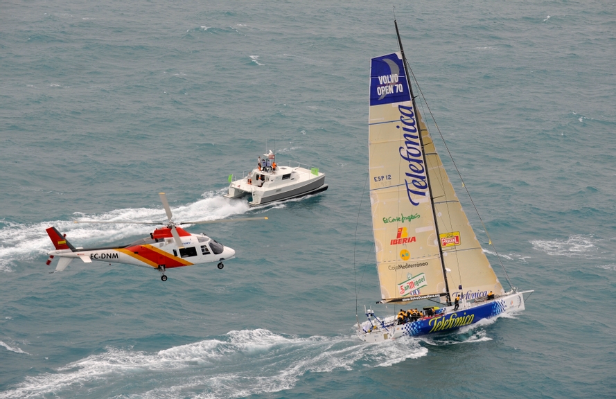 Telefonica Blue breaks away from the start line in Alicante, Spain for leg 1 of The Volvo Ocean Race. Next is a 6,500nm battle to Cape Town, South Africa.