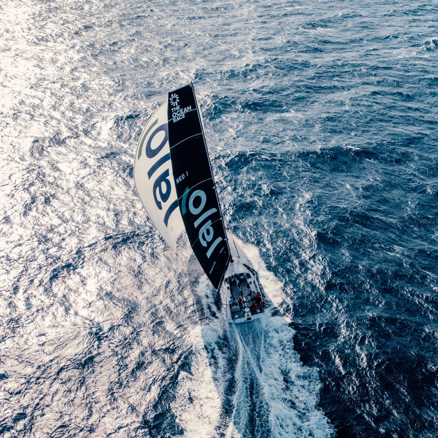 The Ocean Race VO65 Sprint Cup 2022-23 - 18 January 2023, Leg 1 Day 3 onboard Team JAJO. Drone view.