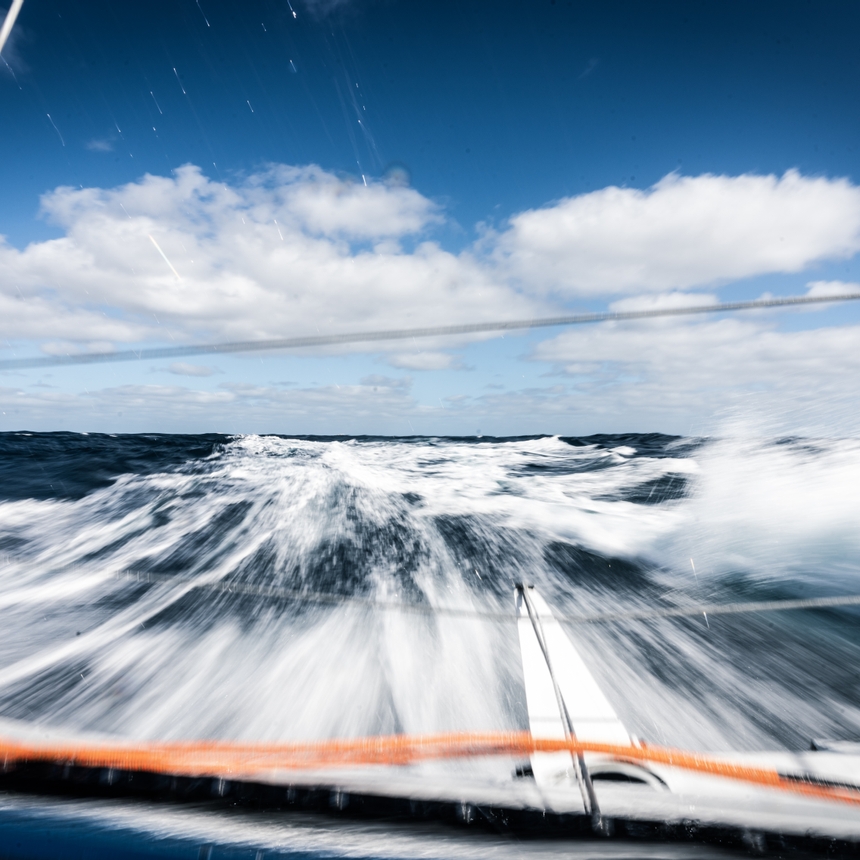 The Ocean Race 2022-23 - 20 January 2023, Leg 1 Day 5 onboard Team Holcim - PRB. Waves from the cockpit.