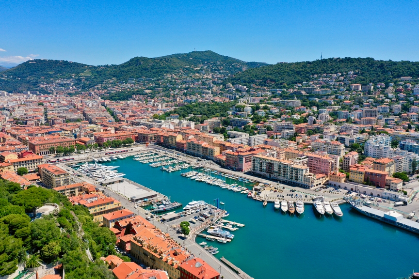 Drone picture of the marina in Nice