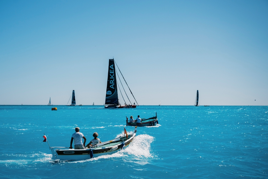 Parade of the Imoca followed by Pointus (Regional fishing boat) before the Leg 4 of The Ocean Race Europe 2025 in Nice, France on August 30, 2025. (Photo by Vincent Curutchet / The Ocean Race Europe 2025)